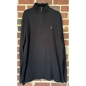 Polo Ralph Lauren Sweater Mens 2XL Black Estate Rib Knit Quarter Zip Pullover